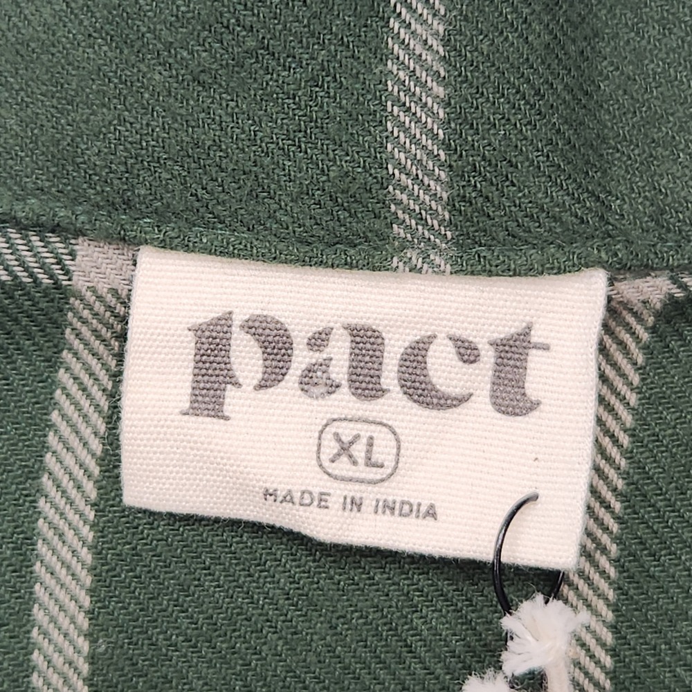 Pact Women's Mountain View Check Flannel Sleep Top Green Plaid Organic Cotton XL - Picture 2 of 9